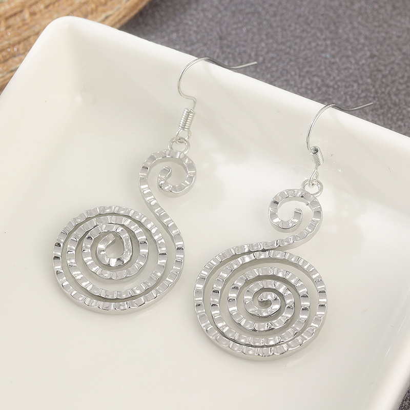 Women's Vintage Copper Silvery Textured Spiral Earrings