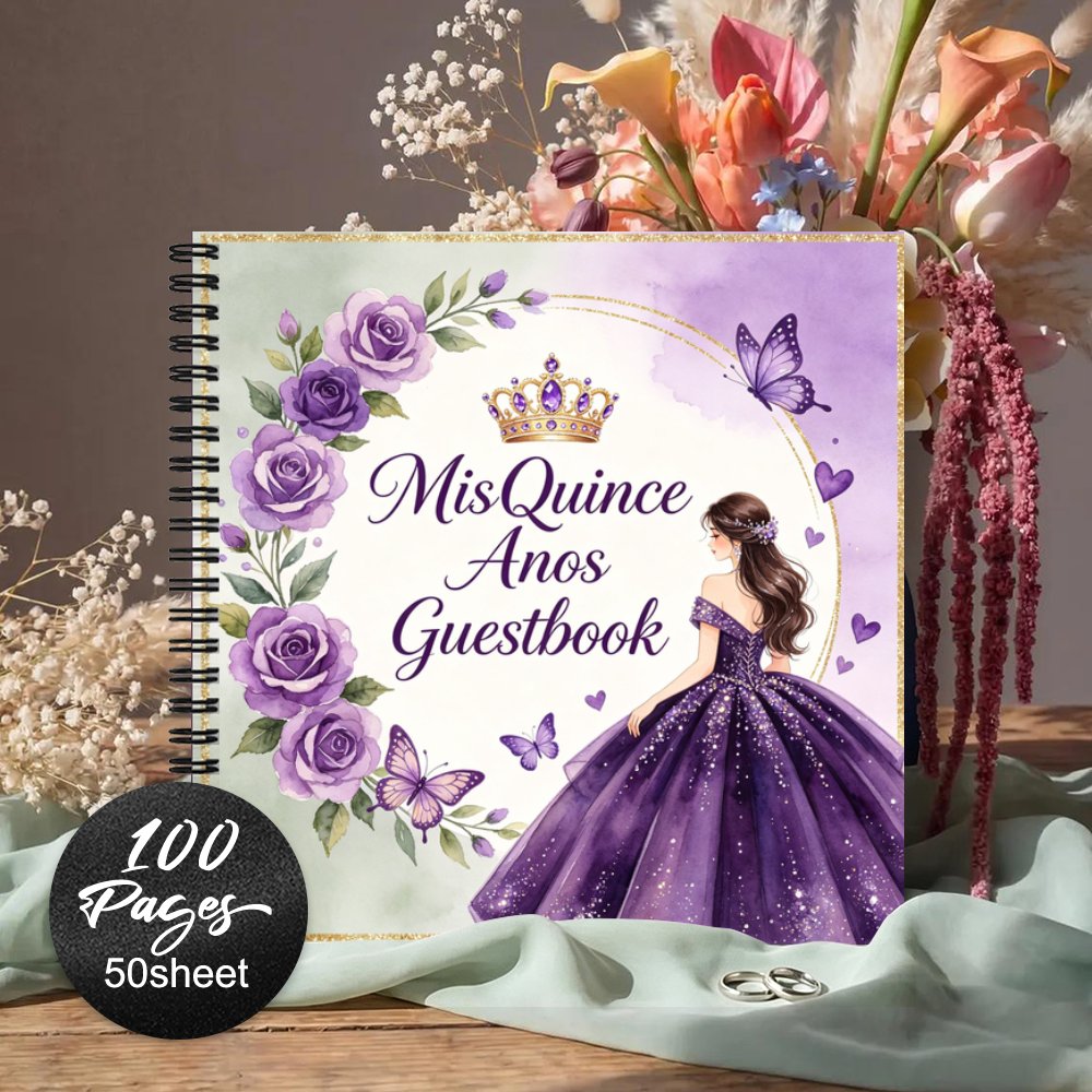 TEMU 1 libro de invitados " Años", libro de registro de invitados para de para escritos, álbum de recuerdos de quinceañera con corona de mariposas y