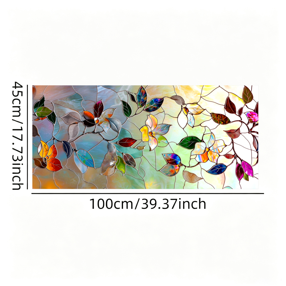 TEMU Autocollant de fenêtre électrostatique 1 pièce, motif floral et feuillage coloré style vitrail, , et de bain, protection de l'intimité et