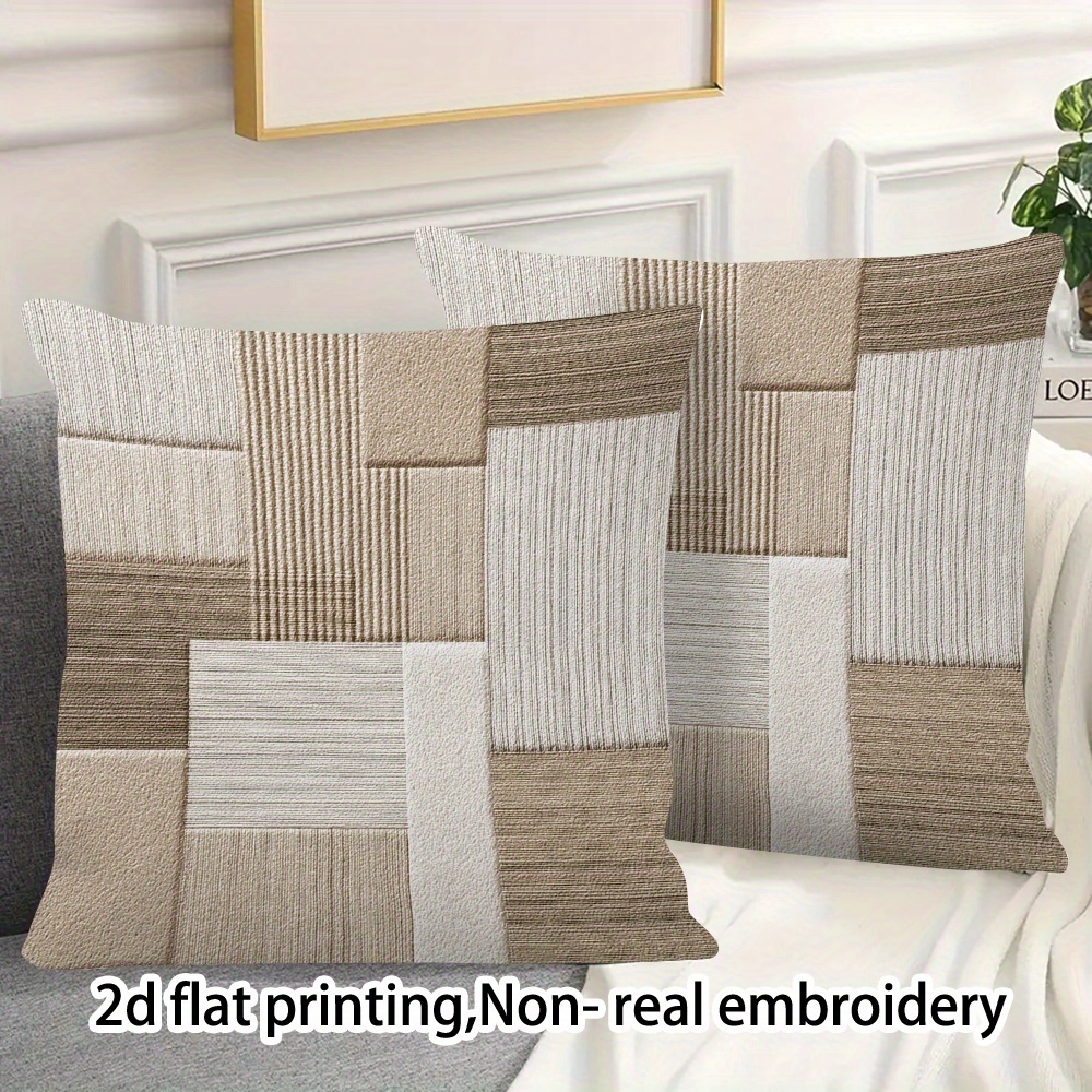 TEMU 2pcs - Style Modern Minimalist Covers - Color- Geometric Suitable For Sofa Bed Outdoor Decor, Zipper Closure Throw Pillowcases, Hand Washable