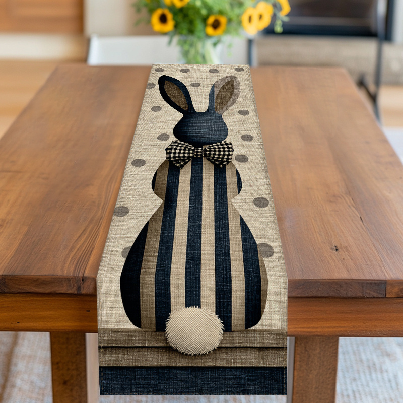 TEMU Table Runner,table Cover,rabbit With Polka Dots And With Bow - Tie,blue - Beige Tone,for Easter,birthday,wedding,anniversary,party And