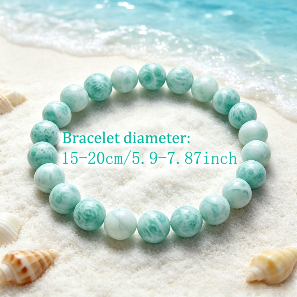 Natural Larimar Round Bead Bracelet, Ocean Pattern Gift