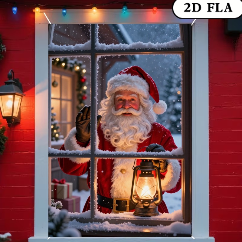 TEMU 2d Flat, 2d Flat - 2d Flat, 2d Flat - 2d Flat 1pc Banner Happy Christmas Day Window Cover Decorative Hanging Party Banner. Santa Claus Holding
