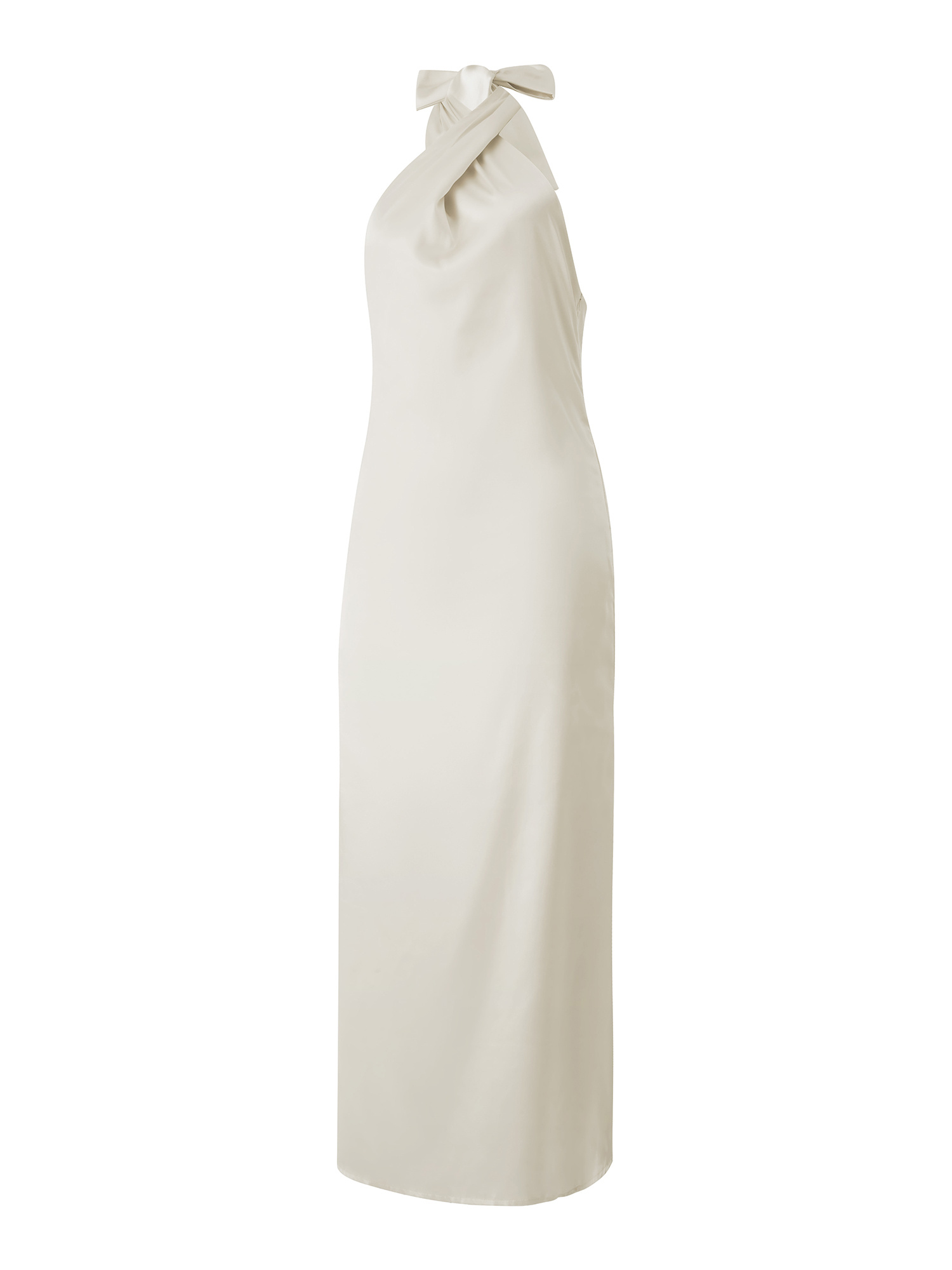 womens elegant cream satin halter dress sleeveless backless