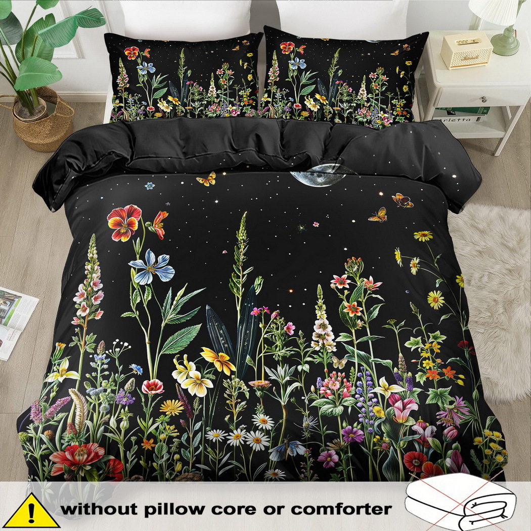 TEMU Plant Floral Duvet Cover Set - 2/3pcs, Soft Comfortable Breathable, Floral Pattern Printed Bedding, Plant Print Comforter Cover Set, 100%