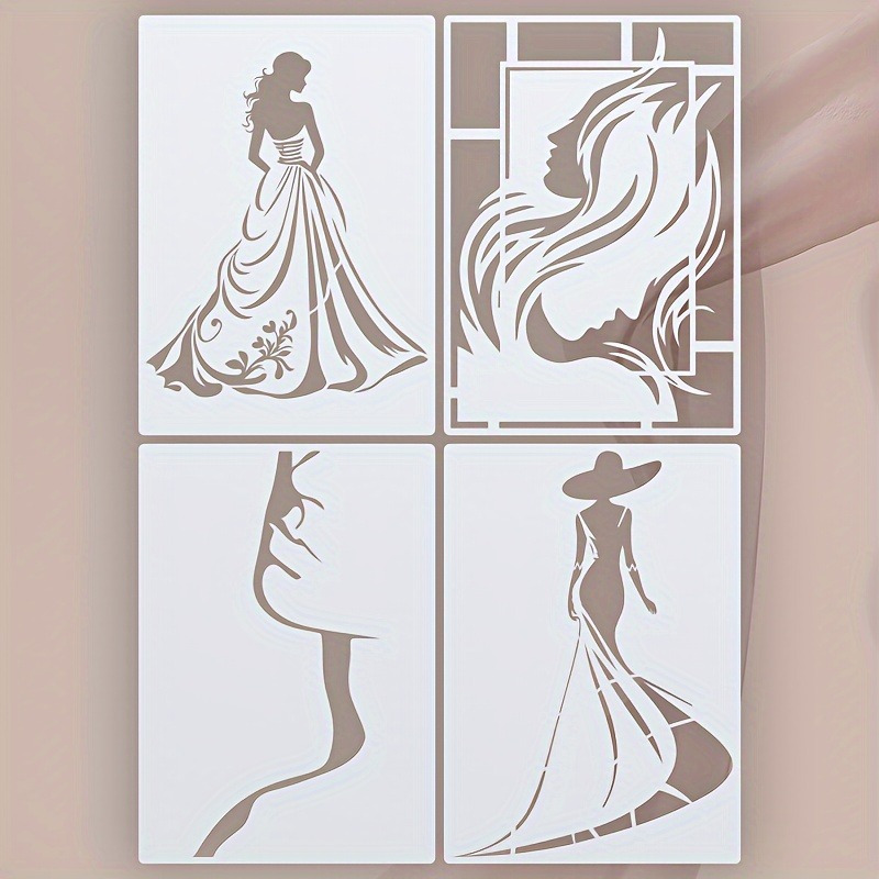 Image of 4pcs Elegant Template Set, Reusable Drawing Templates For Diy Walls, Mats, Floors, Fabrics, Clothing, Furniture, Canvas - Milky White Template