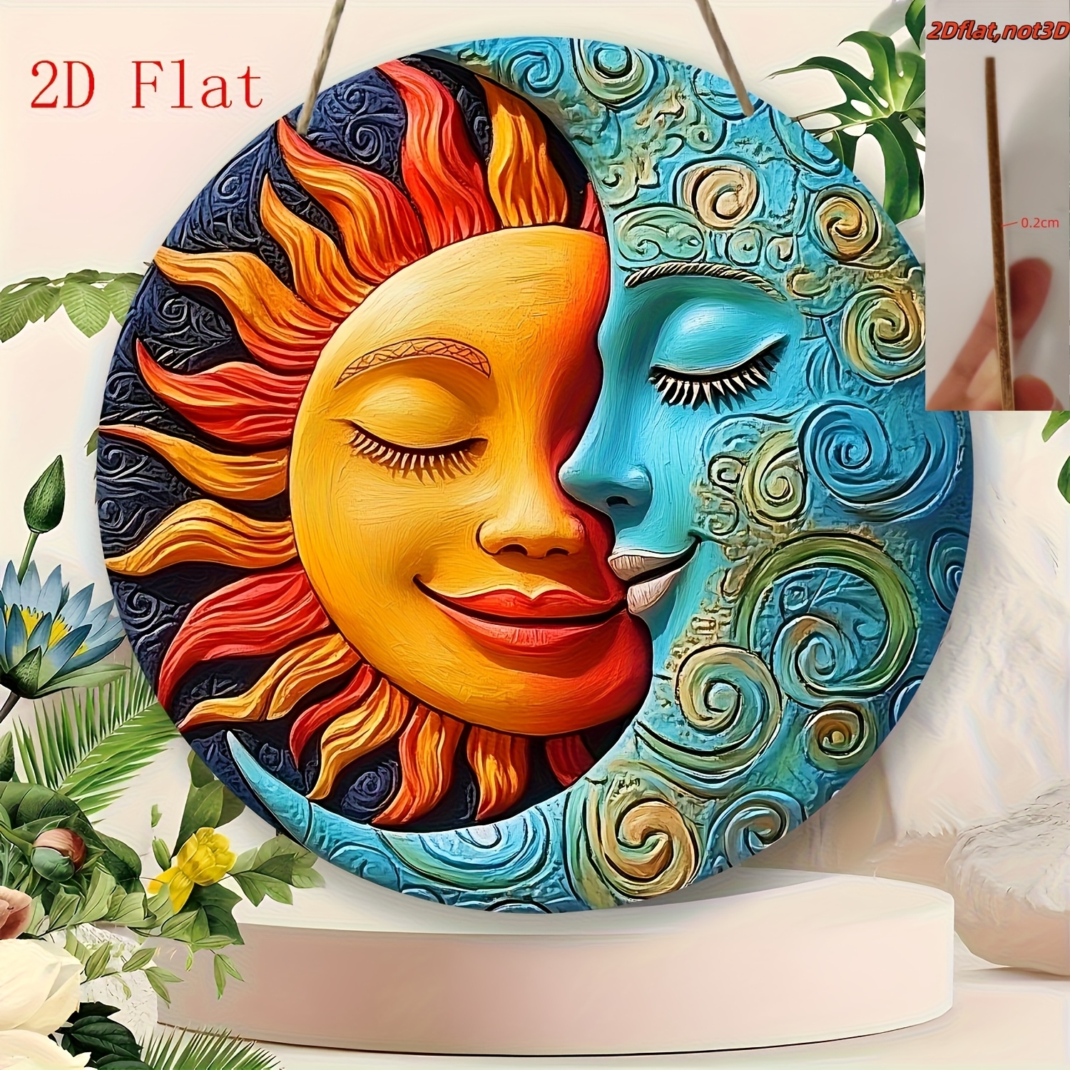 TEMU Decorazioni in legno 2D piatte Sole e Luna, adatte per la decorazione , San, , soggiorno, camera da letto, bagno, garage, bar, caff癡, regalo di
