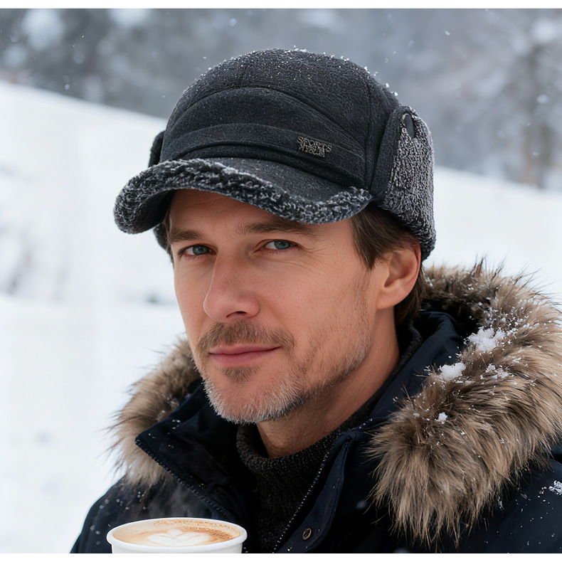 Bonnet Homme -Vent Thermique avec Protège-Oreilles - Bonnet d'Hiver avec Couverture Complète des Oreilles, Tissu Durable pour le Froid Extérieur, Lavable à la Main - Sans Couverture Visage/Masque (Compatible avec Masques si Nécessaire) pour Ski et Usage Quotidien - Style Tendance