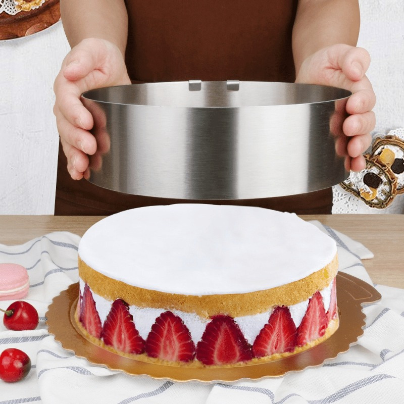 

Adjustable Stainless Steel Round Cake Mold - Birthday Celebrations, Manual Pastry & Cake Decorating Tool With Height Distribution For Golden-crusted Edges, Circle, Cake Mould, Baking