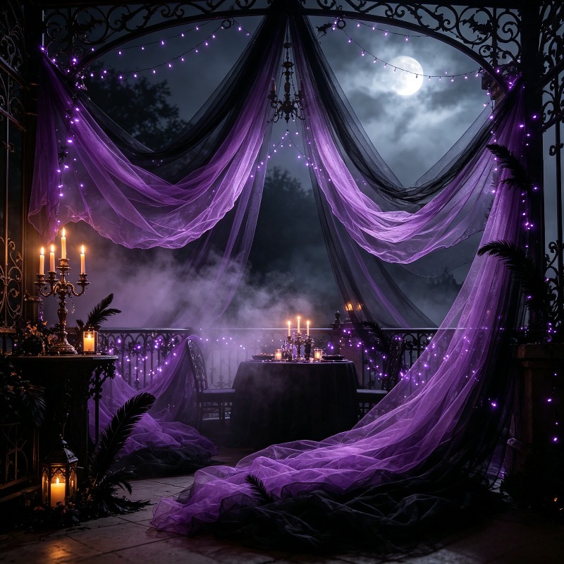 TEMU Rete decorativa horror di Halloween in tulle e viola scuro da 4,0 m, tessuto a rete, per avvolgere oggetti di , decorazioni di Halloween