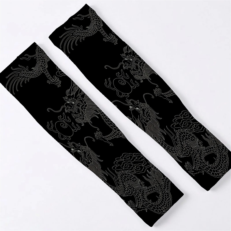 TEMU 1 Pair Men' & Women' Cooling Arm Sleeves With Thumb Hole Design - Elastic Dragon Print Suitable For Running, Cycling, Fishing, Outdoor Sports &