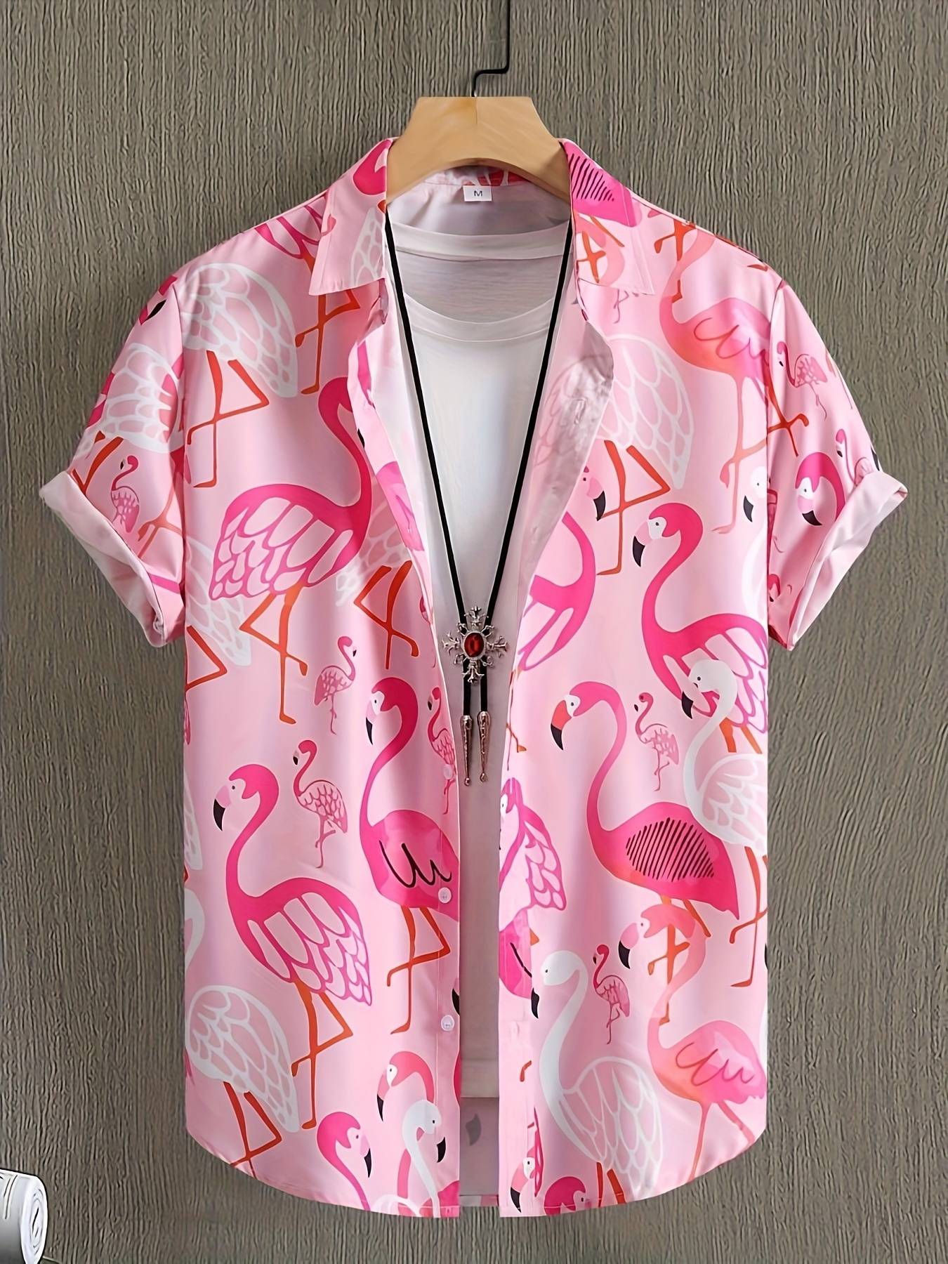 printed design not textured hawaiian flamingo print mens short sleeve shirt