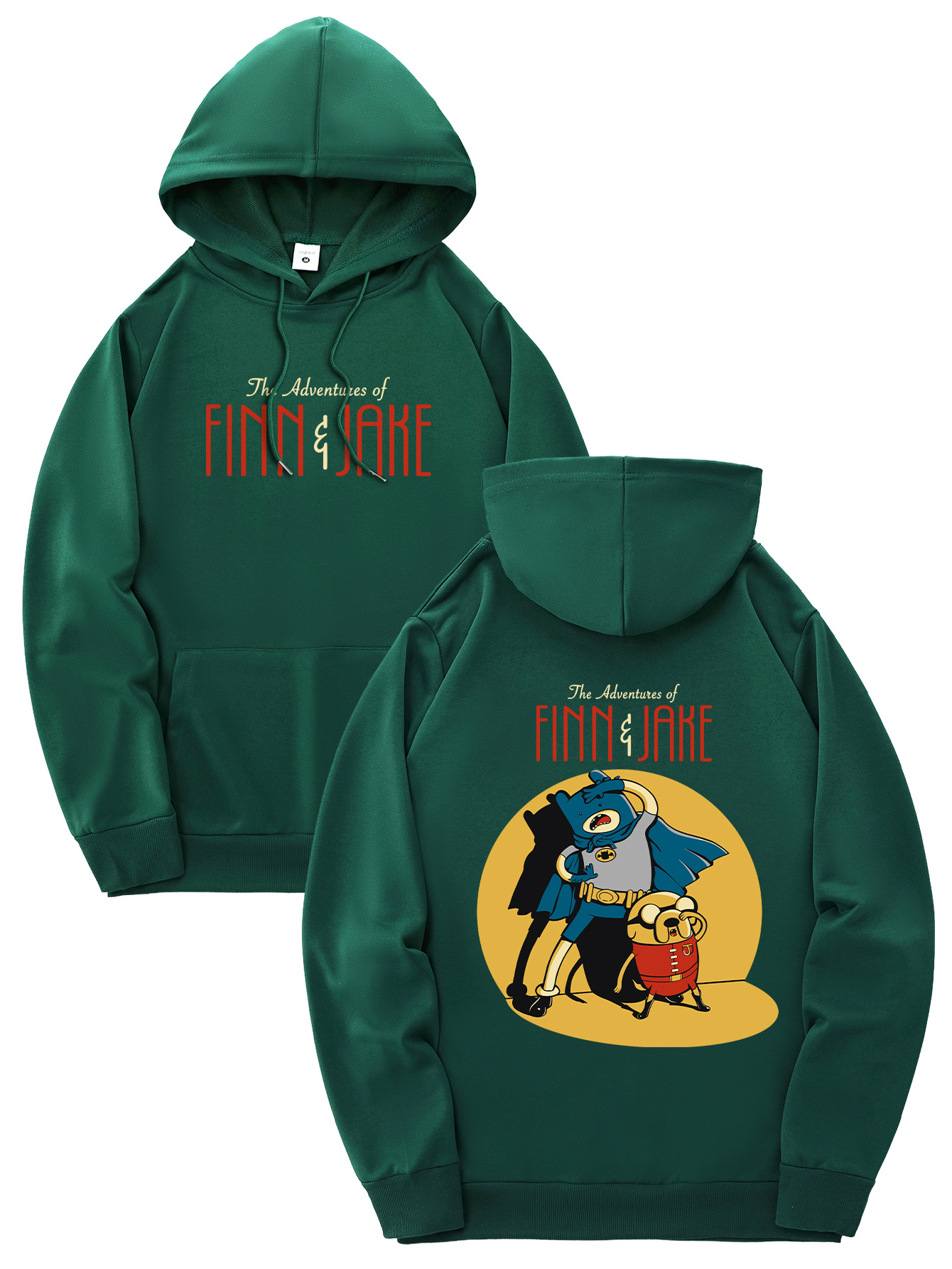 Adventure Time Finn Dual-Sided Graphic Hoodie Unisex Casual Pullover  with Front Text Back Character Print, Regular Fit Streetwear for Men W