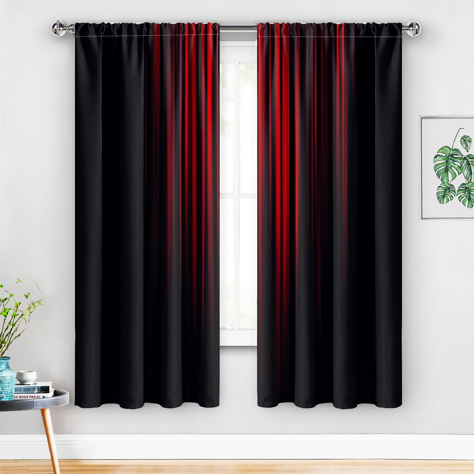 

2pcs Polyester Curtains - Abstract Ombre Stripes, 30%-50% Light Blocking Drapes For Bedroom & Living Room