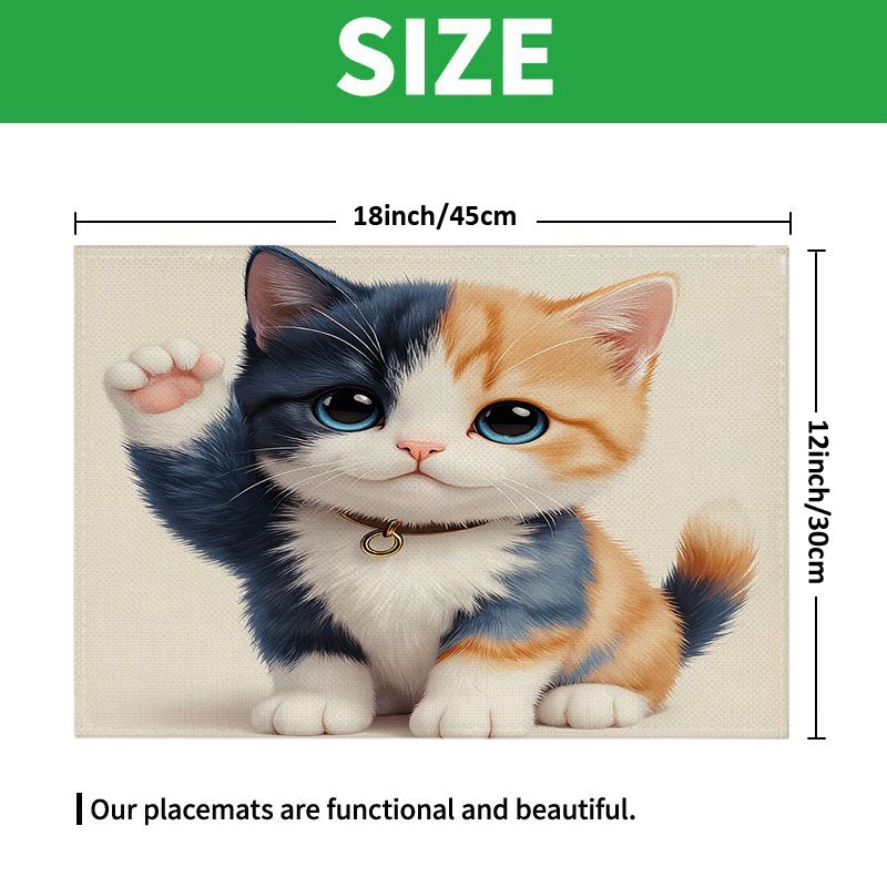 Rechteckige Katzen Platzsets Abwaschbare Polyester Tischsets_voghion.com