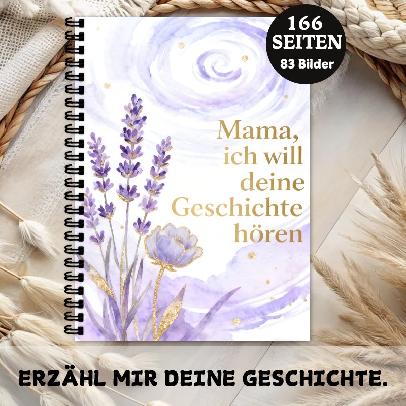 Image of German "mom, " 1pc Floral Memory Book With Golden Accents, Lavender Watercolor Design, Durable Spiral Binding - Perfect For , Love, Memory Collection, Gift For Mom