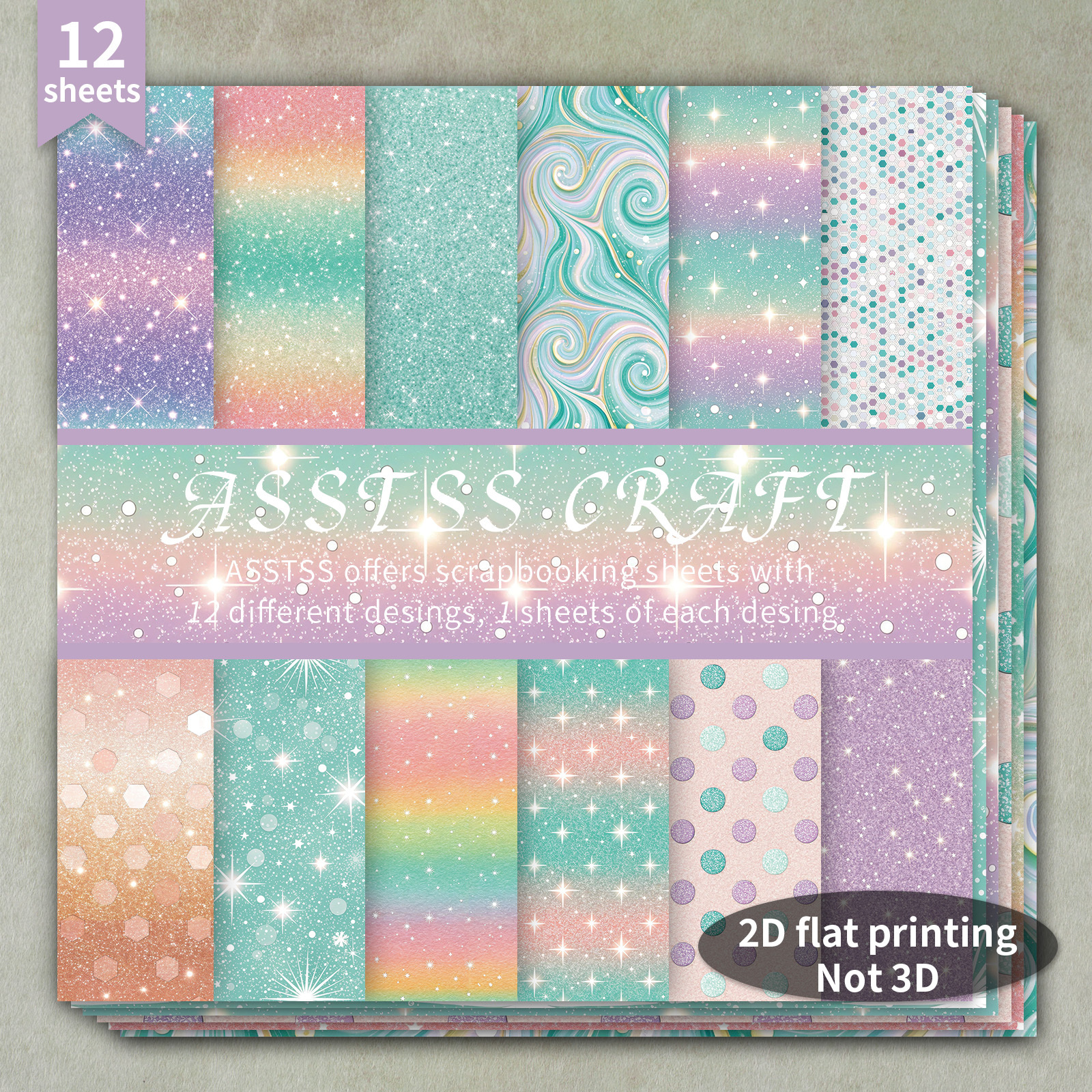 TEMU Asstss 12-sheet Heavyweight Scrapbooking Paper Pad Compatible For Journaling, Collage Art, Greeting Cards & Crafts - 6"x6" Glitter Sparkle
