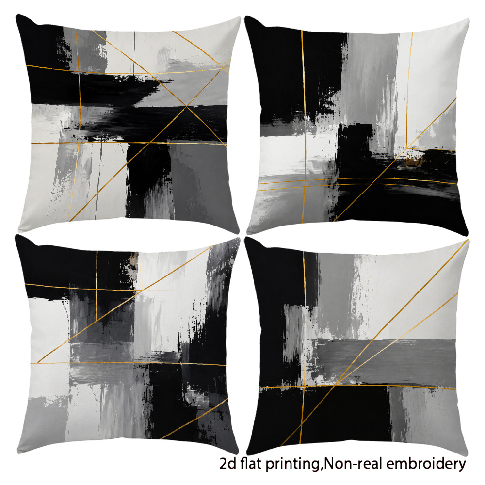 TEMU 4pcs Modern Retro & Color Block Covers - Soft Suitable For Home, Bed, Sofa Decor - Zipper Closure Machine Washable Pillowcases In Black, White,