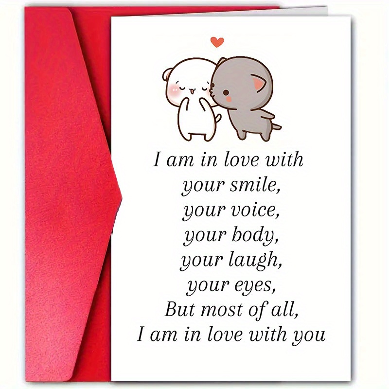 TEMU 1pc, Cute Romantic Greeting Card, I Smile, , Your Figure, And , Envelope (4.72in X 7.09in), Suitable For Valentine's Day, Birthday, Holiday,
