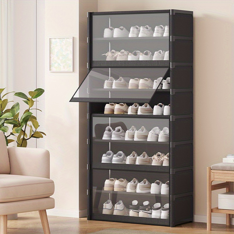 

1pc Carbon Steel Shoe Cabinet With 9 Shelves, Polished , Floor Mount, Dustproof Transparent Flip Doors, Freestanding Tall Shoe Rack Organizer For Entryway, Hallway - Holds 40-45 Pairs