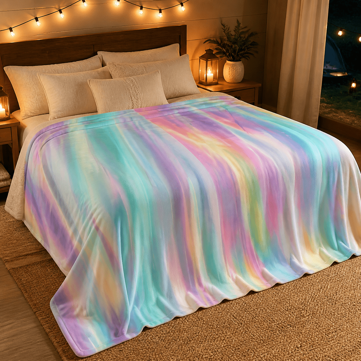 TEMU 1pc Abstract Art Gradient Tie-dyed Flannel Blanket, Soft, Warm And Lightweight, With Abstract Art Design, Is Suitable For Napping, Camping,