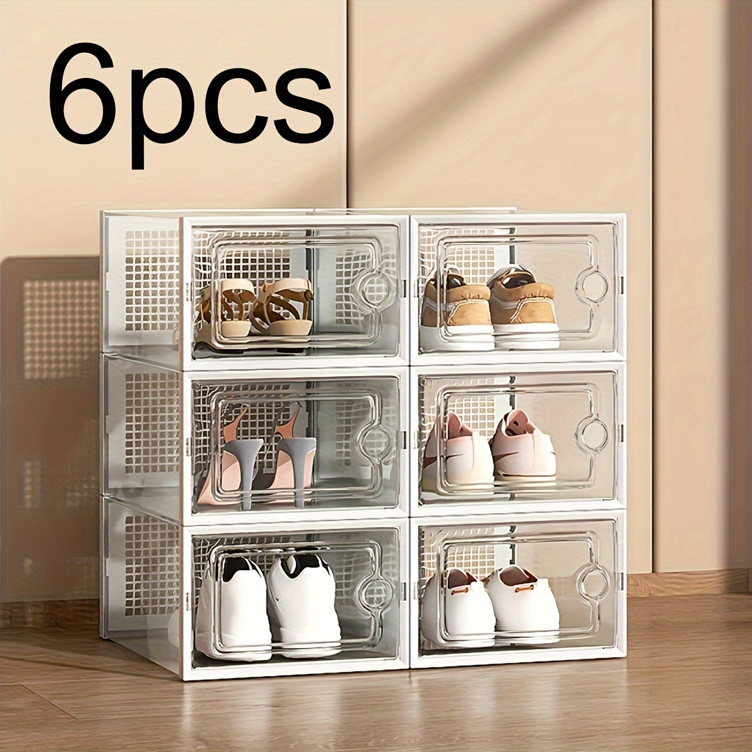 E-shop 6er-Set Stapelbare Schuh-Aufbewahrungsboxen - Wasserdicht, Faltbar & Transparente Organizer mit Einfachzugänglichen Deckeln für die
