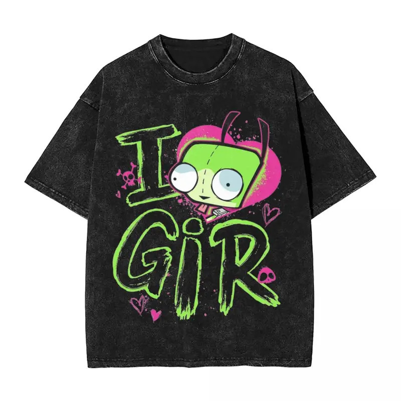 

Zim Valentine's Day T Shirts Washed Oversize T-shirt I Love Gir Vintage Men Women Tops Streetwear Graphic Printed Tees