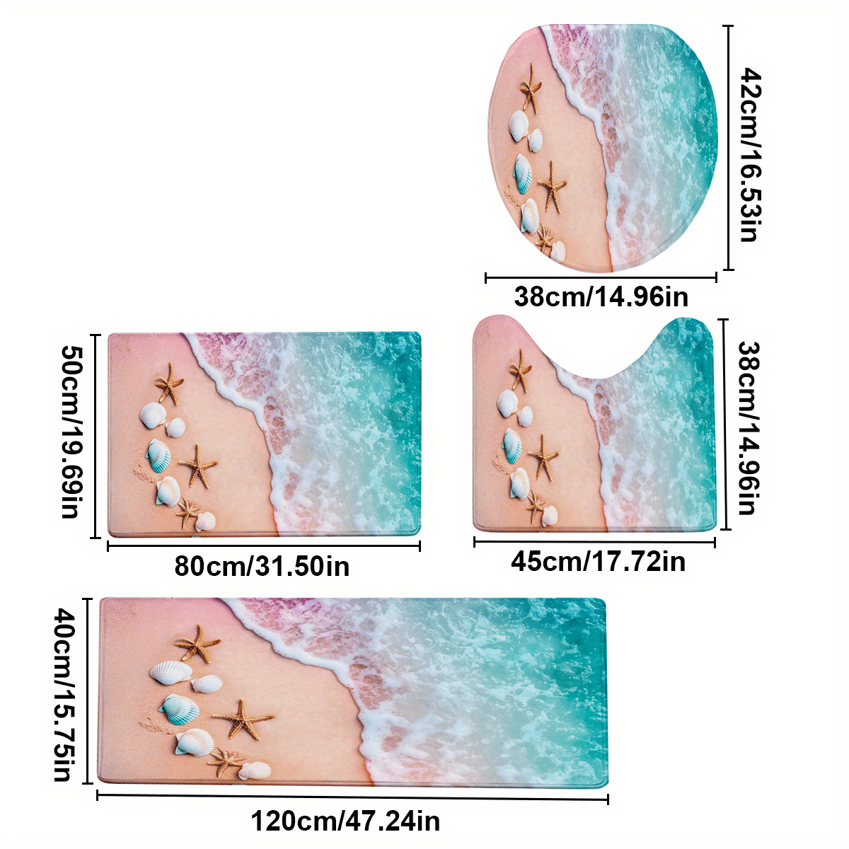 TEMU 4pcs/ Set Shell Printed Bathroom Protective Mat Set, Non-slip Bathroom Mat, Flannel Bathroom Mat, Bathroom Floor Mat, Toilet Mat Universal Soft