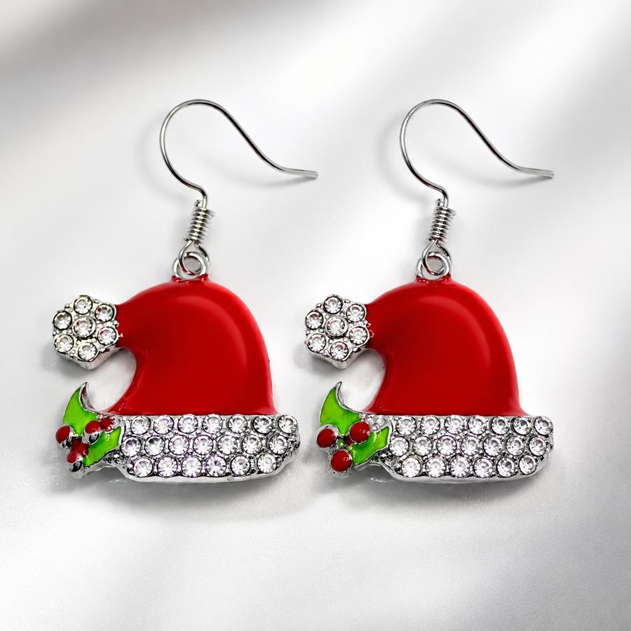 TEMU 1 Paire de Boucles d'Oreilles Pendantes Tendance Bonnet de Père Noël avec Accents de Houx, Bijoux Festifs Accrocheurs pour Noël, la