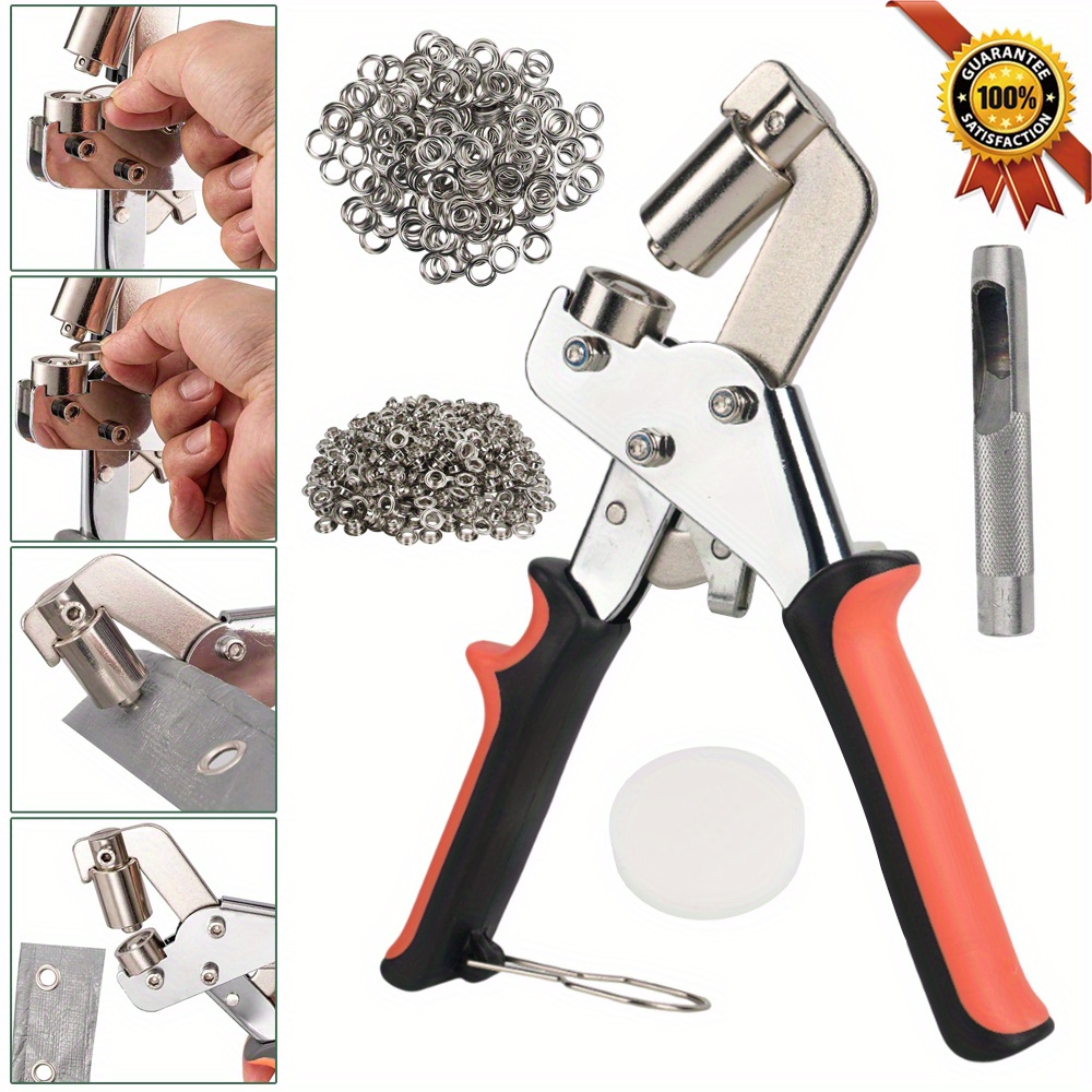 Image of 1 Set Practical Portable Eyelet Pliers Set With 500 Eyelets, Manual Stainless Steel Magnetic Eyelet Press, Eyelet Punching Pliers Equipment For Tarpaulins, Cardboard, Pvc Flags, Leather, Etc.