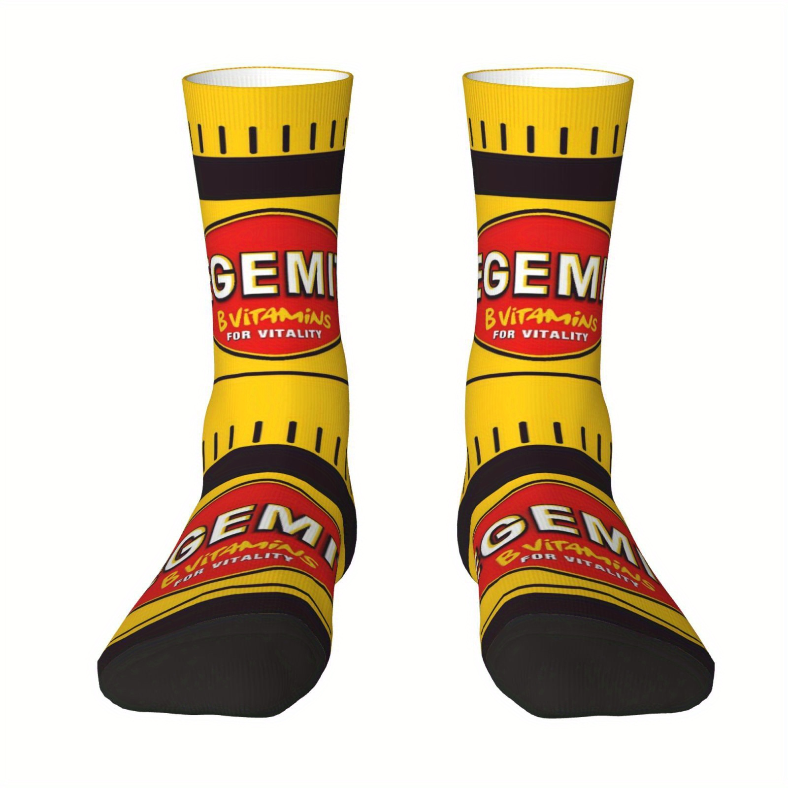 TEMU 1 Pair Of Unisex Fun Printed Socks - Vibrant Yellow Sauce-style Print Design, Polyester Blend Fabric - Machine Washable - Stylish , Comfortable