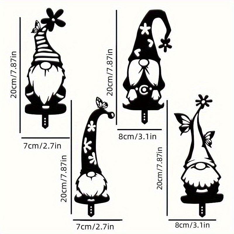 Image of 2d Flat, 4pcs/1 Set Gnomes With Pointed Stakes - Outdoor Yard Decor, Suitable For Christmas, Garden, Terrace And Lawn (no Electricity Needed), Garden Decorative Ground Stakes, Garden Stakes