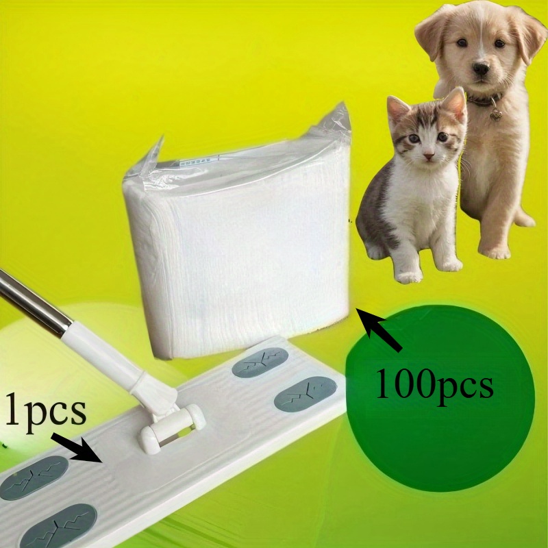 TEMU 1pc Mop + 100 Disposable Dry Wipes With Durable Pad, Odorless Disposable Cleaning Wipes For Wet And Dry Use, Suitable For Hardwood Floors, , And