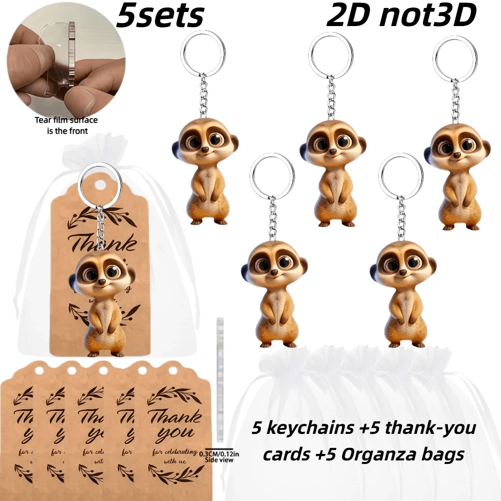 TEMU 2d Flat, 2d Design, 5pcs Keyring Set With Elements Party Keychain Gift Pack- Includes 5 2d Design Acrylic Keychains+ 5 Thank-you Cards+ 5 Gift