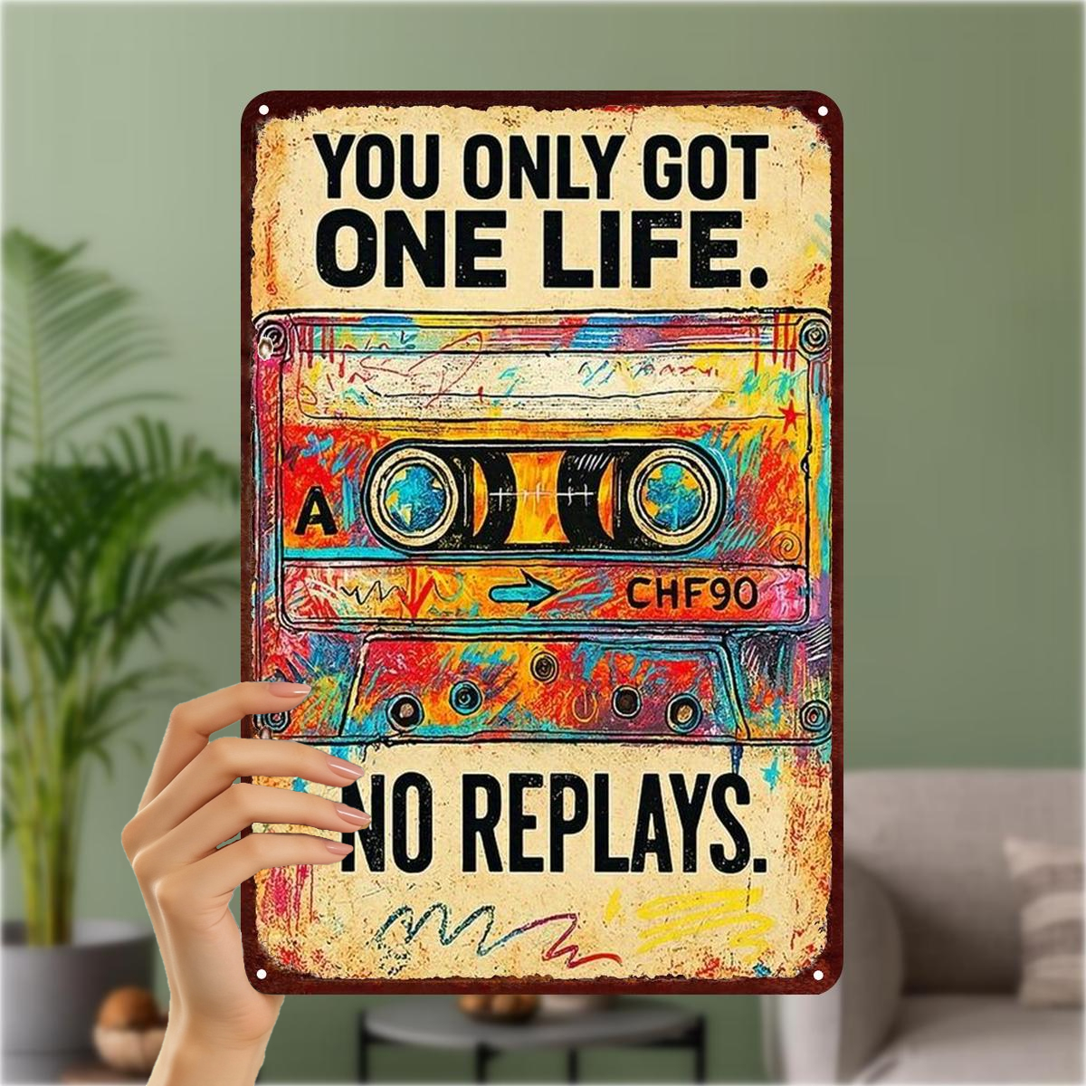 TEMU 2d Flat, 2d Flat 1pc, "live , Love Loud: Vintage Metal Sign – ' Got . No Replays.'" 8×12 Inch, 2d Flat