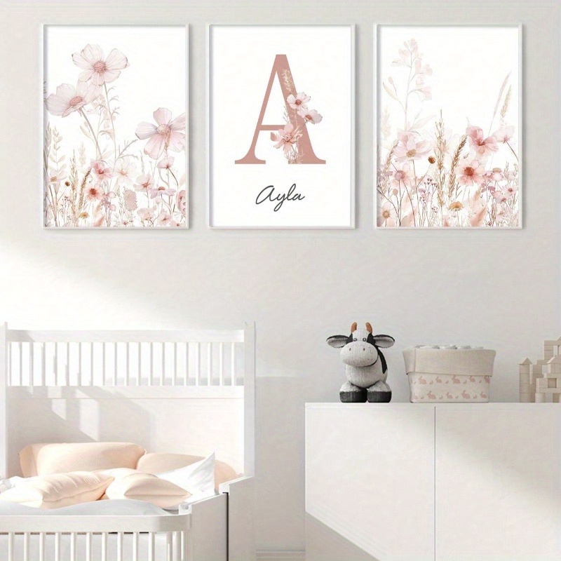 

3pcs Pink Personalized Name Custom Hanging Pictures Dopamine Picture Aesthetic Wall Decoration Kindergarten Decoration Poster Girls Bedroom Decor Christmas Birthday Gift No Frame