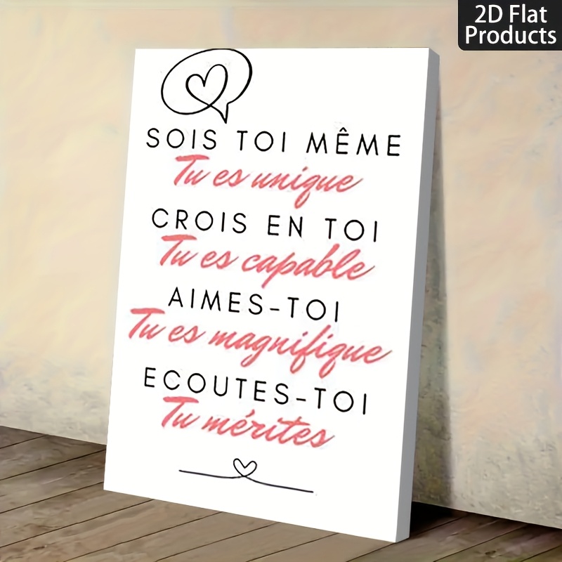 TEMU Affiche de citations positives et affirmatives 2D plates - Phrases bilingues - en anglais et français, toile encadrée avec français et en