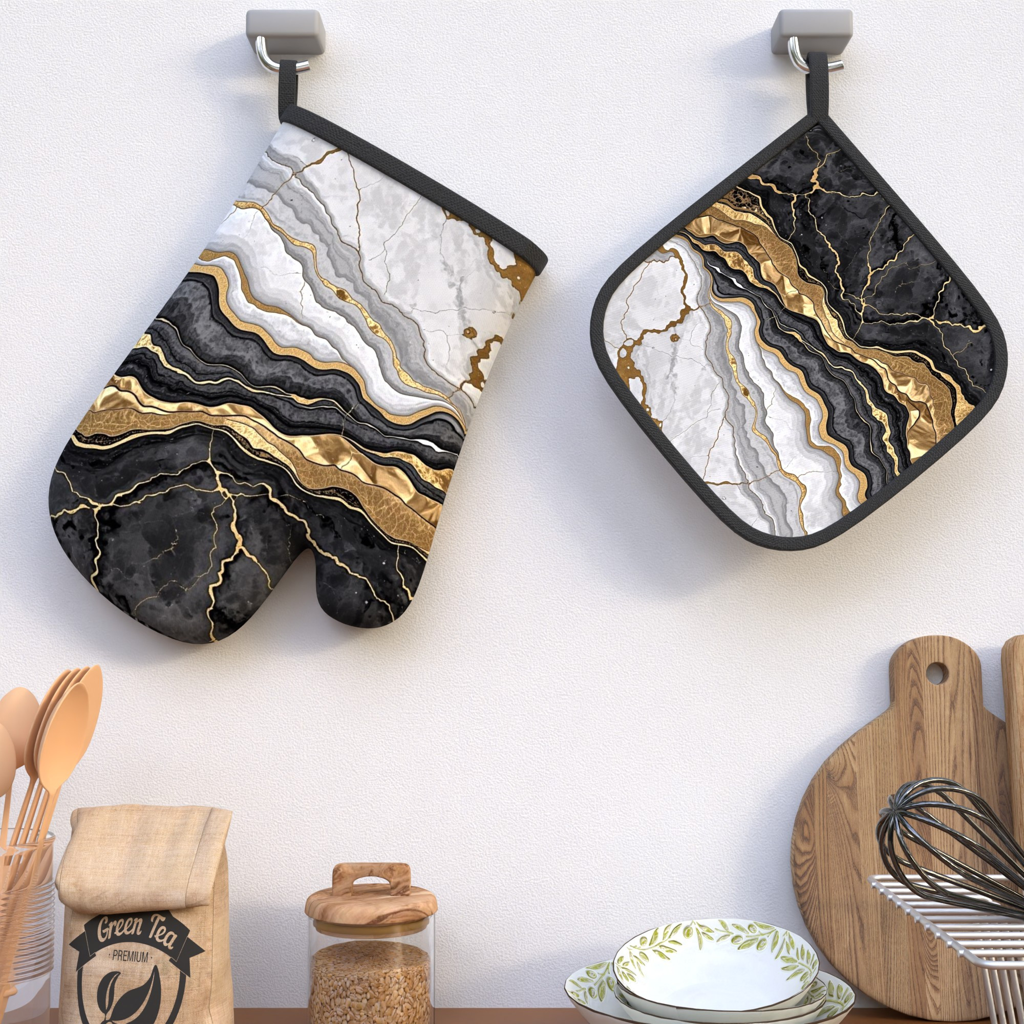 

2pcs Art Marble Oil Painting Pattern Oven Mitt Set, 10.6*6.7 Inch Heat Resistant Polyester Kitchen Potholders, Woven, Machine Washable, For Cooking, Grilling, Baking, Kitchen Decor, Great Holiday Gift