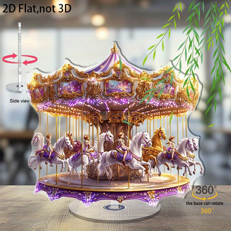 TEMU 2d Flat, 1pc Rotating Acrylic Relax Fidget Display Plaque - Purple & Golden 2d Flat Spinning Desk For Home Office Decor, Calming Sensory Gift For &, Elegant Twisting Relax Ornament, 2d Flat