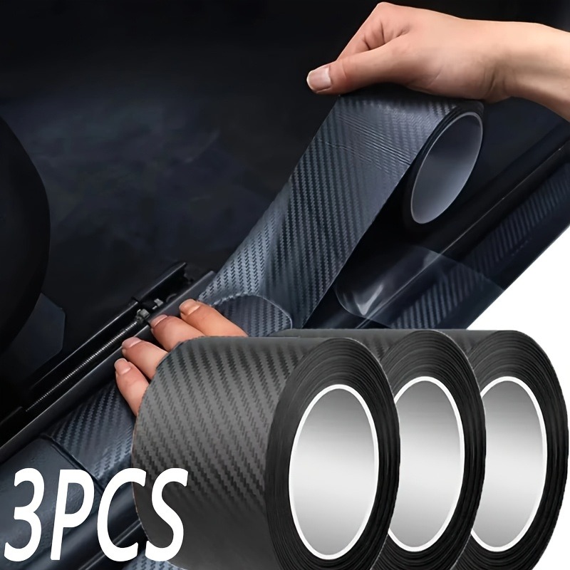 TEMU 3-roll 3d Carbon Tape | Scratch-resistant Bumper And Door Sill Protection Strips, Black, Accessories, Interior, Durable Adhesive Film,