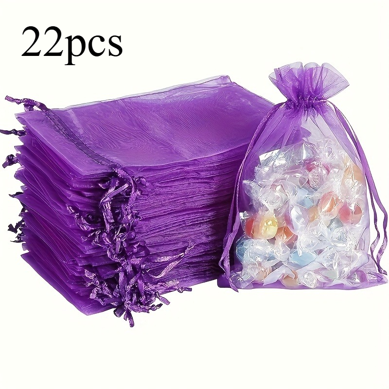 TEMU Cadeau pour Elle/Lui - Lot de 22 sacs à cordon en tissu violet foncé - Poches pour bonbons de mariage, rangement de bijoux, de fête de Noël avec
