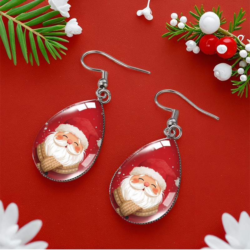 Santa Claus Illustration Waterdrop Earrings