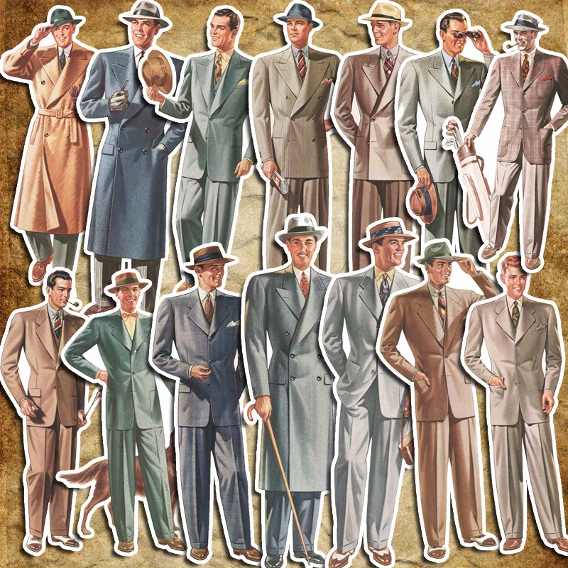 Image of 14pcs Vintage Gentleman Stickers Diy Computer Washi Scrapbooking Laptop Stickers Stationery Arts Crafts