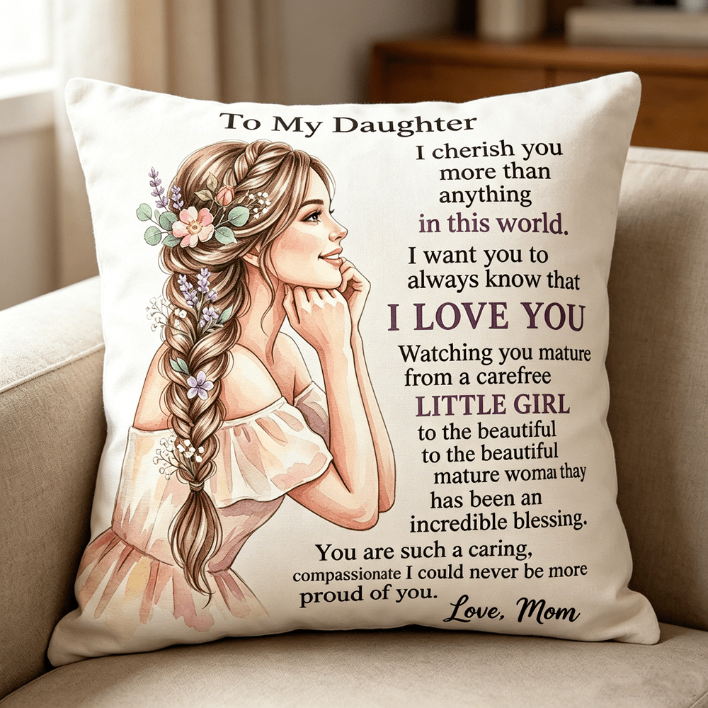 TEMU 2d Flat - 1pc, 2d Print, Does Not Pillow Core, 'to My Daughter' Pillowcase, Pillowcase Printed With 'to My Daughter' Sweet , Floral Girl Pattern