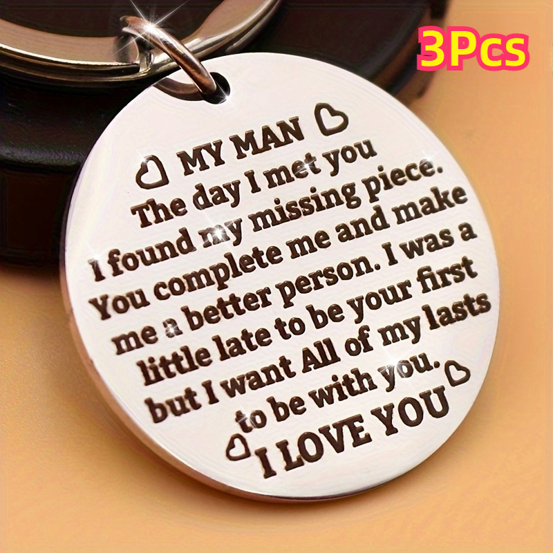 

3pcs Stainless Steel Keychains For Couples, "" Engraved, For Husband Or Boyfriend, Birthday & Valentine's Day Present, Key Ring Accessory