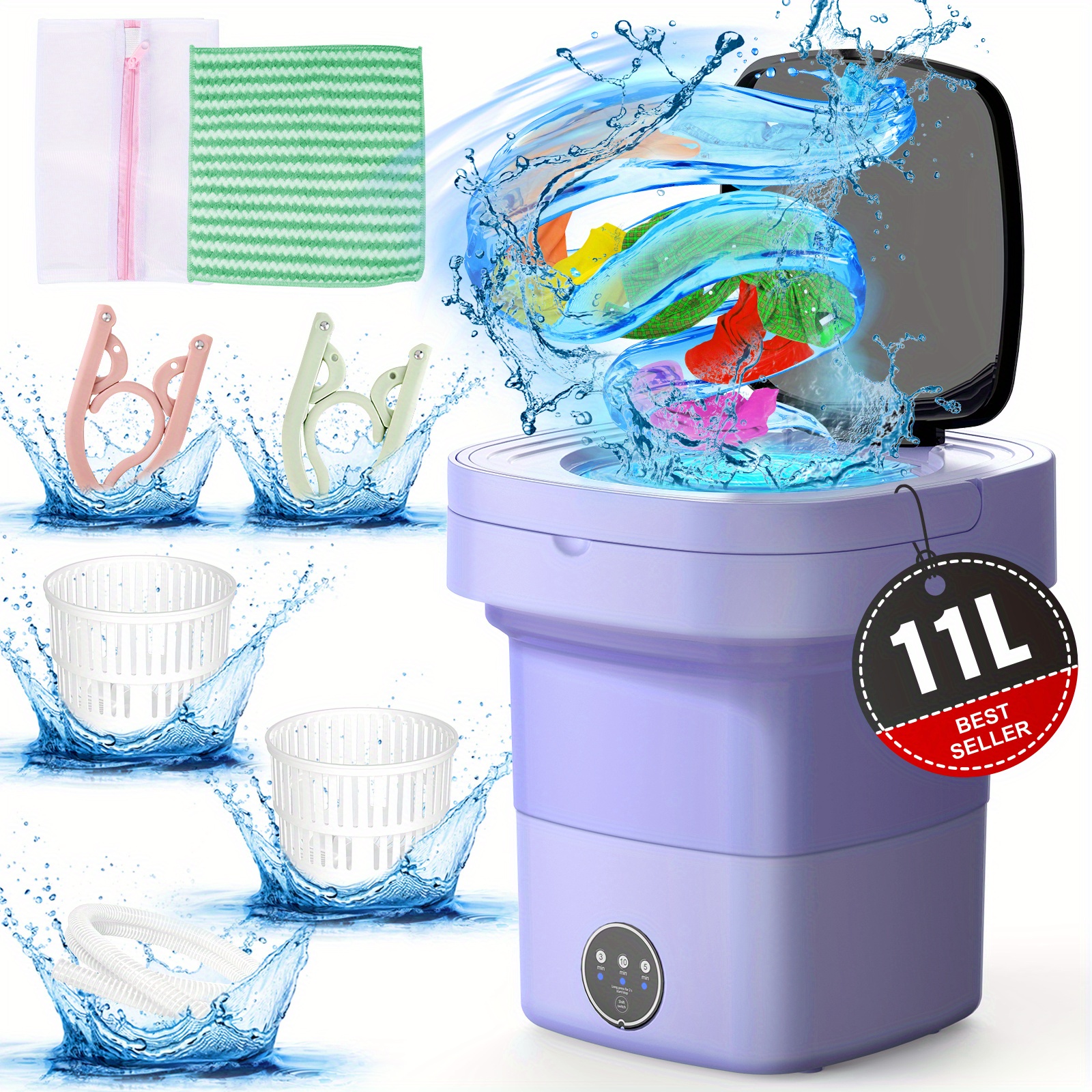 

Upgraded 11l Portable Mini Washing Machine - Foldable With 3 For Deep Cleaning Underwear And Baby Clothes, Space-saving For Apartments And Hotels - Fall/ Winter Black Friday And Christmas Promotions!