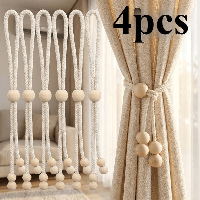 TEMU 2/4 piezas, Correa para cortina de cuentas de madera, ajustable y holgada, adecuada para , dormitorio, oficina, exterior y otras cortinas,