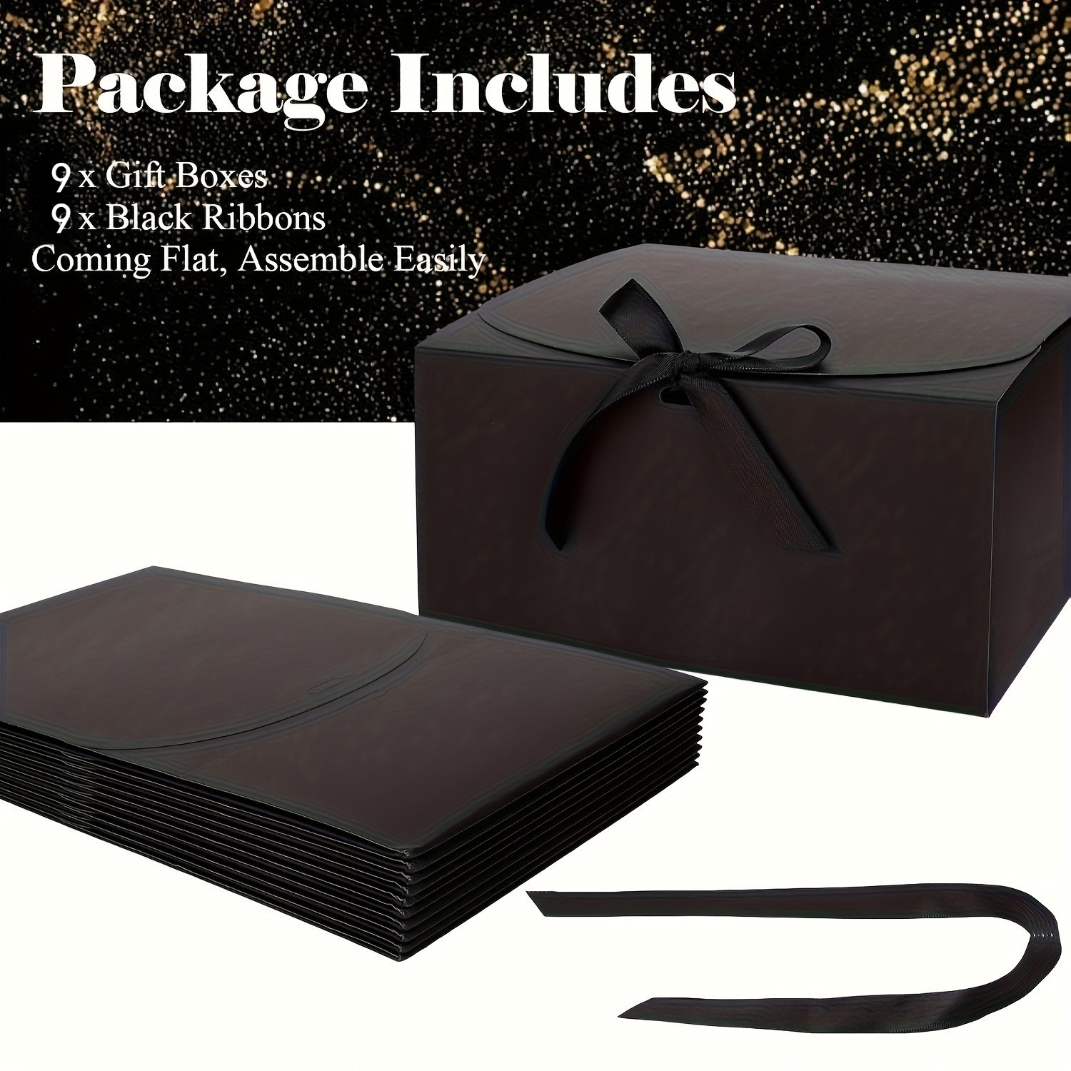 TEMU Cadeau pour Elle/Lui - Ensemble de 18 pièces (9 Boîtes Cadeaux + 9 ) - Boîtes Cadeaux Élégantes Noires avec - Idéal pour , Demandes en Mariage,