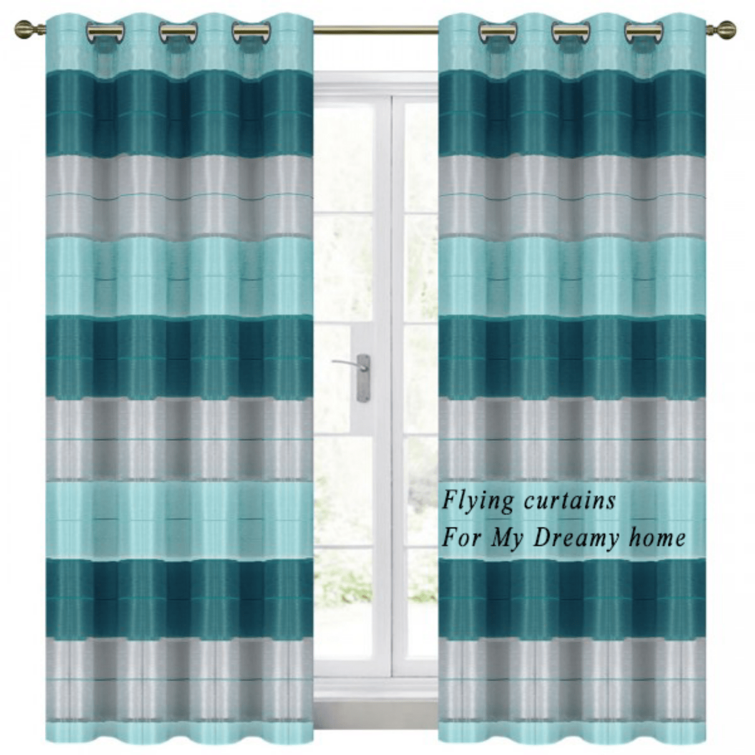 Image of 2pcs Gorgeous Striped Color Block Jointed Curtains For Living Room And Bedroom, Gf3 Type