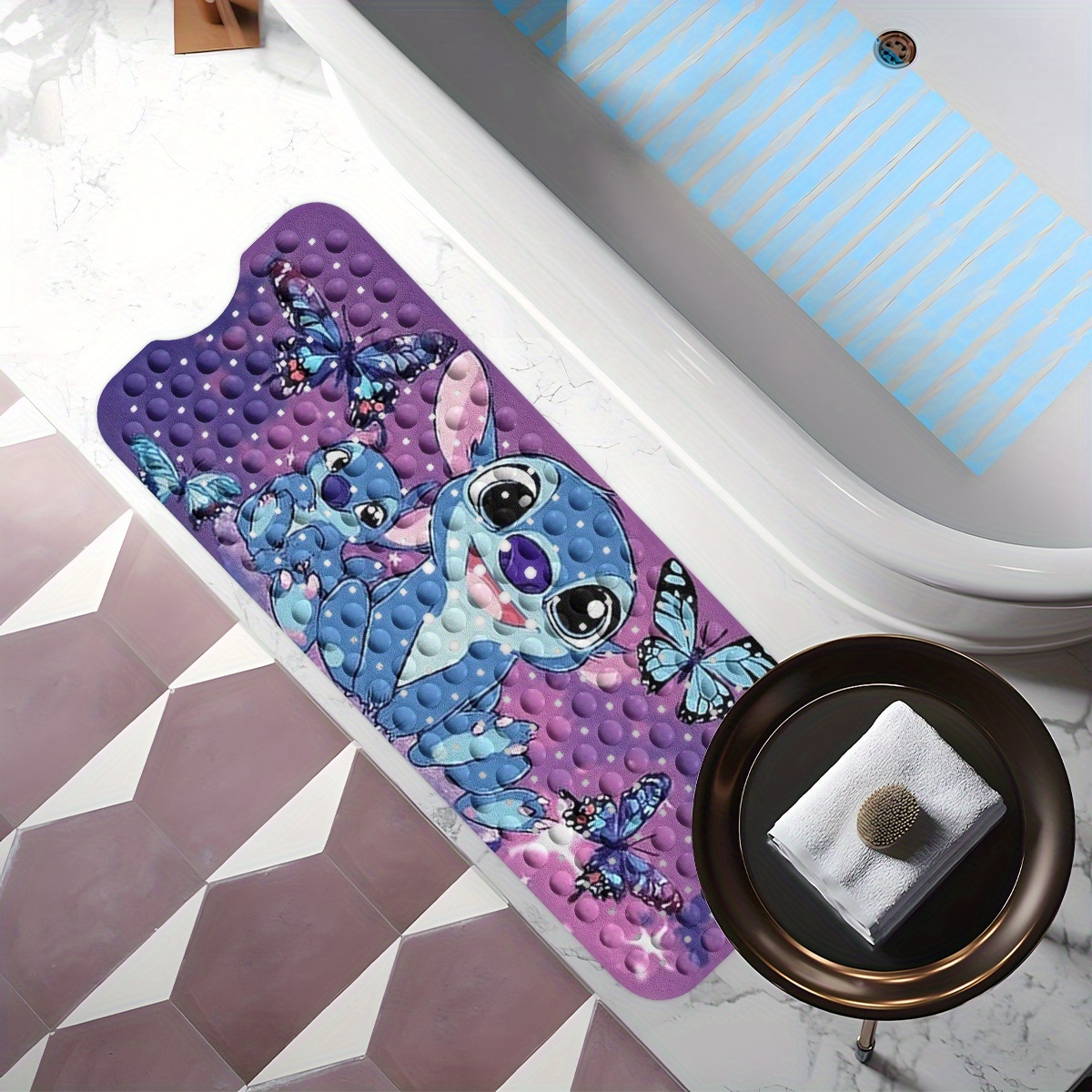     purple blue     gradient background cartoon style bathtub mat non slip bathroom bath mats for shower floor 40x100cm 15 7x39 3in comfortable soft water absorbent anti slip bath mat Product details 9
